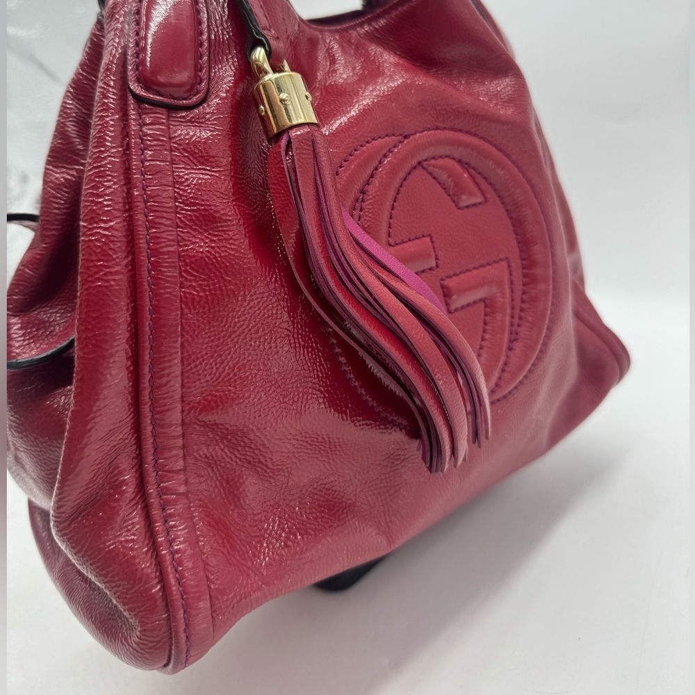 Auth Gucci SoHo Fuchsia Pink Patent Leather Small 2way Convertible Satchel - Picture 9 of 13